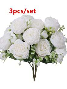 1束/3束人造牡丹混合花束，婚礼装饰新娘捧花，教室装饰，家居花瓶装饰，花园户外派对生日装饰 - 白色 - 查看 8