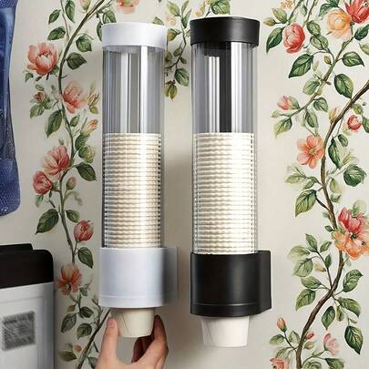 1pc No Drill Hole-Free Adhesive Wall-Mounted Disposable Paper Cup Holder, Suitable For Living Room, Office, Hospital And Other Occasions, Automatic Paper Cup Organizer, Home Water Dispenser Paper Cup Holder, No Hole Paper Cup Organizer