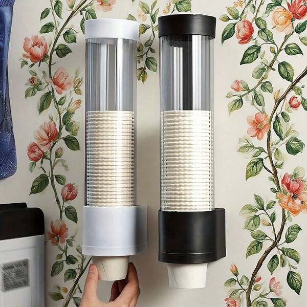 1pc No Drill Hole-Free Adhesive Wall-Mounted Disposable Paper Cup Holder, Suitable For Living Room, Office, Hospital And Other Occasions, Automatic Paper Cup Organizer, Home Water Dispenser Paper Cup Holder, No Hole Paper Cup Organizer