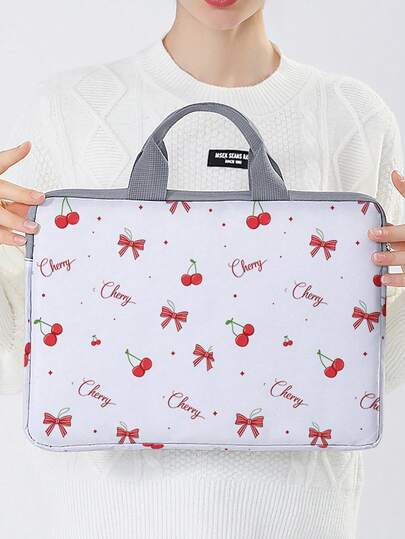 Valentine's Day Cherry Bow Pattern Printed Laptop Bag, Computer Cloth Cover Accessories, Soft Laptop Bag, Soft Laptop Cover, Laptop Cover, Tablet Leather Bag, Laptop Zipper Cover, The Best Choice For School, Business And Office Gifts, Back To School Portable Digital Storage Bag, Study Supplies, Back To School Discount Store