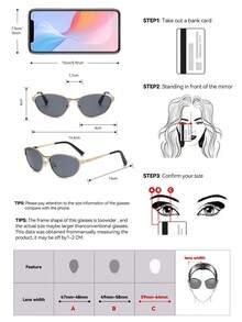 个性街头风猫眼框金属时尚眼镜，塑料材质，休闲装饰日常佩戴，男女皆宜 - 金色 - 查看 5