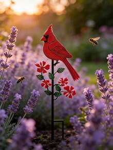 1个红色红雀金属花园插牌，户外装饰鸟类雕塑，庭院艺术品，适用于花盆、小径、露台、草坪、后院，可作纪念礼物。生动的红色红雀花园插牌艺术摆件，户外雕塑装饰插牌，送给妈妈和爱鸟人士的防水露台门廊庭院装饰，独特的乔迁礼物，送给爱鸟人士和园丁。 - 多色 - 查看 5