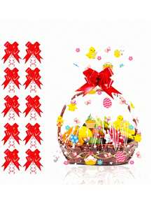 10个50*70厘米复活节透明礼品袋，印有兔子、小鸡、彩蛋图案，配红/黄丝带，可用于礼品包装、复活节篮子包装、彩蛋包装等，适用于复活节、节日派对、主题活动和生日派对。 - 彩色 - 查看 11