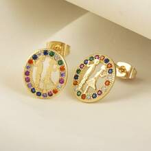 New Arrival Romantic Gold Plated Girl Boy Portrait Stud Earrings For Women Oval Shape Cubic Zirconia Valentine's Day Ear Jewelry Gifts - Colorful - View 3