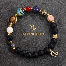 1pc 8 Planets 12 Constellations Bracelet Women & Men, Natural Stone System Bracelet, Libra Virgo Leo Gold Zodiac Pendant Chain, Valentine Jewelry Couple Fathers Day School Jewelry Men Y2k Accessories Goth Men's Chains Jeans Accessories Gothic Jewellery Back To School Street Halloween Accessories Punk - 黑色 - 查看 7
