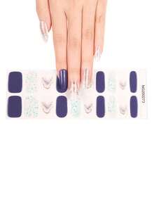 一盒20片装，天然持久经典情人节DIY简约多色设计蓝山美甲凝胶贴纸，UV固化美甲凝胶贴纸，易于佩戴和卸除 - 彩色 - 查看 3