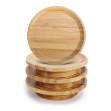 4pcs Appetizer Drink Cup Lids, Bamboo Drink Cup Covers To Prevent Spilling, Coaster Plate Set For Home Gatherings, Restaurants, Bars, Parties - Wooden - View 11