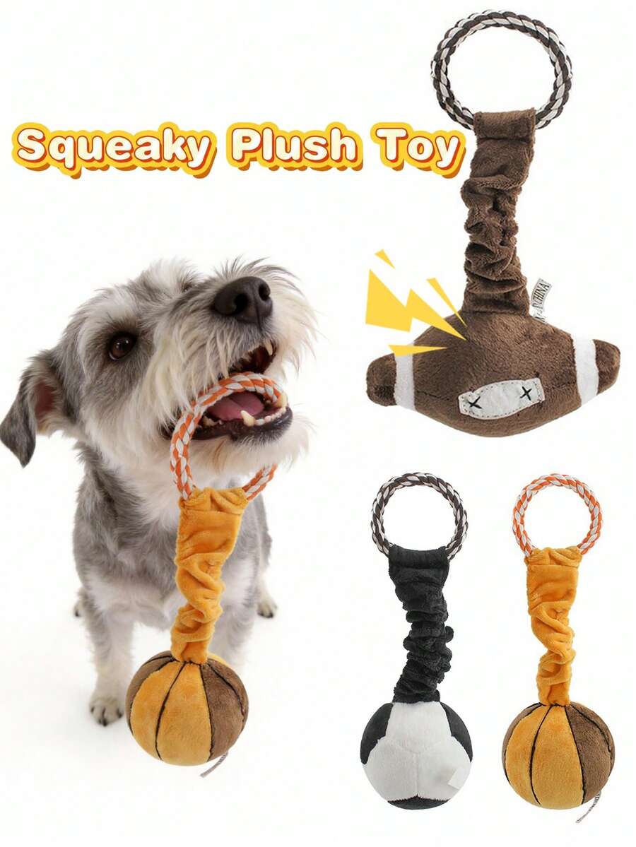 1pc Dog Retractable Ball Plush Rope Squeaky Toy, Built-In Vocal Cord Interaction Rope Ring Chew Toy, Dog Boredom Buster, Elastic Tug Of War Toy, Ball Shaped Dental Cleaning & Stress Relief Pet Companion Toy, Suitable For Medium & Small Dogs To Remove Bad Breath And Grind Teeth