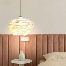 手工波西米亚羽毛灯罩 - 高品质羽毛，无需用电，现代简约设计，适用于卧室、婚礼和家居装饰，艺术灯罩，浪漫卧室装饰，独特照明，卧室装饰灯罩 - 羽毛燈罩 - 查看 10