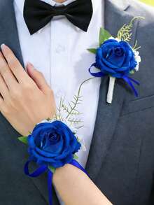 婚礼胸花套装、人造花手链、返校节胸花手链、男士胸花、婚礼花卉配饰、舞会西装装饰 - 彩色 - 查看 12