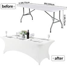 1 Piece Of 4/6/8 Inch Polyester Tablecloth, Rectangular, Fully Elastic Elastic Band, Soft Texture, Can Be Tightly Attached To The Desktop, Wrinkle Resistant And Washable, Elastic Open Back Table Skirt For Wedding, Banquet And Trade Show Decoration, - Multicolor - View 16