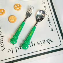 2 Piezas Juego de Cuchara y Tenedor de Acero Inoxidable Portátil, Incluye Estuche Transparente Reutilizable, Ideal para el Hogar, Escuela, Picnics y Camping al Aire Libre - Oso café - Ver 10