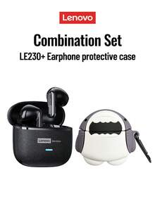 Lenovo LE230 In-Ear Bluetooth Earphones With Protective Case Set, Elegant Leather Design, HD Call Noise Cancellation, True Wireless Surround Sound, Bluetooth 5.0, Low Latency For Music, Gaming, Sports, Office, Suitable For Android, IOS, PC, Great Gift For Holidays - Black Headphones + Shark-shaped Protective Case - View 13