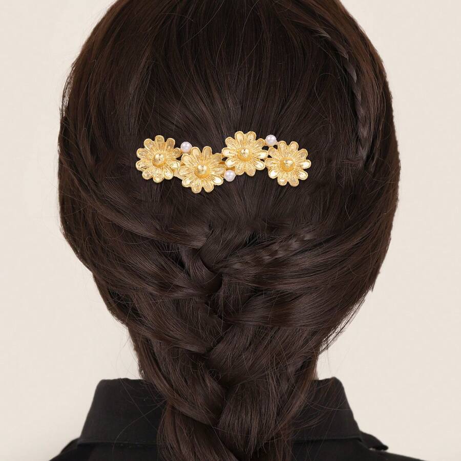 1 pieza Peine lateral de aleación de zinc con diseño vintage de plantas, adecuado como accesorio de cabello diario para mujeres, regalo - Peineta lateral redonda simétrica - Ver 1