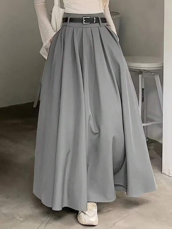 Jupe longue plissée taille haute avec texture drapée, style vintage, printemps