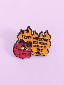 1PC Punk Red Devil Cat Brooch Enamel Pins I Love Watching Bad Things Happen To Bad People Brooches Backpack Lapel Badge Jewelry Gift - Multicolor - View 5