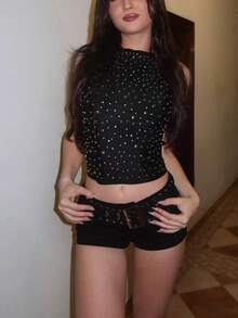 Women Y2K Rivet Belt Denim Shorts Casual Solid Color Low Waist Wide Studded Belt Micro Shorts Vintage 2000s Gothic Punk Mini Bottom Summer Going Out Party Clubwear Shorts - 黑色 - 查看 5