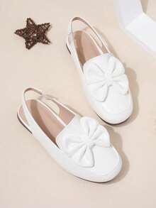 1 par de sandalias planas de dedo cerrado, de suela blanda y transpirable de PU para niñas, para /verano - Blanco - Ver 16