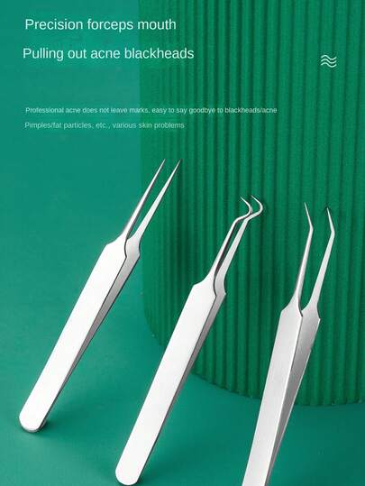 3pcs Stainless Steel Blackhead Remover Tool Set, Self Pimple Extractor, Comedone Extractor, Acne Blemish Tweezer, Pimple Popping Tool