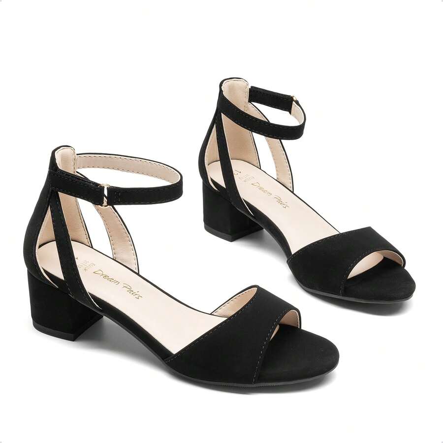 Girls Glitter Chunky High Heel Sandals Fashion Open Toe Party Dress Shoes With Adjustable Hook Loop For Dancing, Performance And Daily Wear - Black - View 1