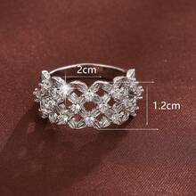 1pc Fashion Grid Flower Design Cubic Zirconia Inlaid Women's Casual Gift Ring - Multicolor - View 7