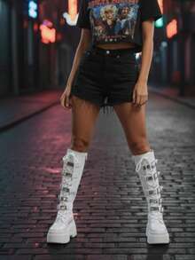 Botas de plataforma con evillas . - Blanco - Ver 1