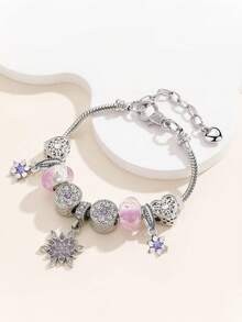 Heart & Flower Charm Bracelet Classic Heart Rhinestone Bracelet Snowflake Bracelet Fashionable Golden Heart Bracelet For Girl - Multicolor - View 3
