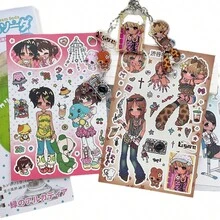 Wacawaca原创可爱动漫女孩角色贴纸，千禧故事日记复古风格多功能剪贴簿DIY涂鸦贴纸 - 長方形 - 查看 6