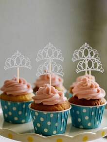 24/12个银色皇冠蛋糕装饰插牌，带闪光，适用于女王/公主主题蛋糕、婚礼、生日、性别揭晓派对蛋糕装饰 - 彩色 - 查看 7