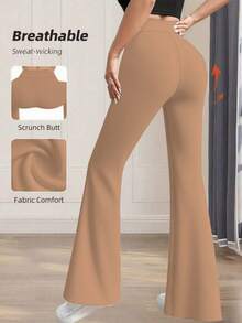 Women's Solid Color Casual High Waist Flare Pants Spring - Earth Color - View 4