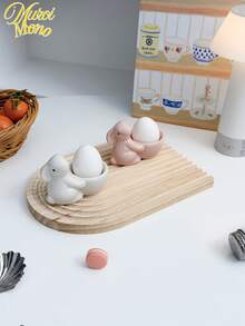 1pc European Style Creative Ceramic Rabbit Egg Cup, Small And Fresh Minimalist Decoration For Breakfast Table, Living Room, Kitchen, Gift, Egg Stand, Serving Tool Christmas Gift - Multicolor - View 7