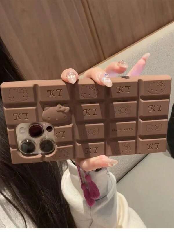 SANRIO Ốp lưng điện thoại hình mèo hoạt hình 3D, bàn phím sô cô la KT Cat, phù hợp với 16/13 Pro Max, ốp bảo vệ toàn diện bằng silicon cho iPhone 15/14/13