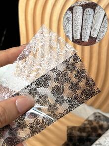 4厘米*100厘米/卷 法式蕾丝美甲转印箔纸，优雅镂空花卉美甲贴纸，美甲装饰转印箔 - 彩色 - 查看 2