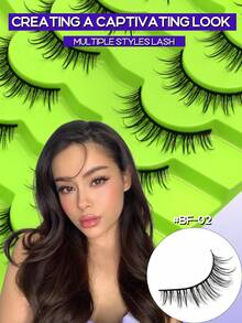 Lasvirey 7 Pairs Natural Look Soft Fake Lashes Cat Eye Lashes Wispy Criss-Cross Eyelashes Luxury Volume Full Strip Lashes Natural Air Feeling False Eyelashes,Daily Makeup&Vocation - Black - View 2