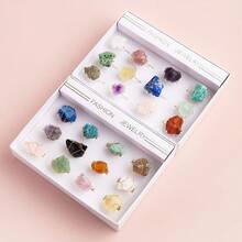 12pcs Natural Crystal Amethyst Raw Stone Ring Box Quartz Minerals Jewelry Quartz Women Fashion Ring Reiki Healing Jewelry Mother's Day Gift - 12-piece Ring Set - View 3