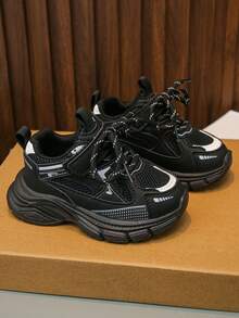 1双儿童网面时尚运动鞋，方便的魔术贴软底休闲鞋，男女童均适用 - 黑色 - 查看 5