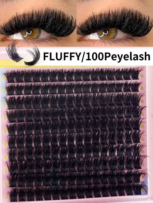 10排160片单根假睫毛，100D卷度，10-18毫米，DIY假睫毛，浓密蓬松，自然妆效，可重复使用，适合居家或外出使用，适用于日常生活、婚礼、约会、派对、旅行、春日等场合。睫毛簇，假睫毛，单根假睫毛，假睫毛，假睫毛