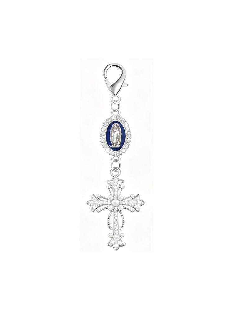 Christian Cross Keychain With Religious Love And Rhinestone Cross, Decorated With Virgin Mary Pendant, Pearls And Diamond Charm - Cross Keychain, Packaging Decor, Cross Pendant, Decorative Wallet Backpack Accessories, Earphone Case Accessories, Luggage And Car Keyring Decor - Single Accessory With Pearls, Diamonds And Romantic Elements, Suitable As Decorative Pendant Gift For Jesus Believers, Mother's Day, Teacher's Day, Valentine's Day - Multicolor - View 15