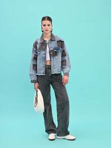 Patchwork Jacket With Fringe Details-MADE IN TURKEY - Light Wash - View 3