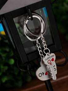 Silver Plated Lovers Gift Wedding Favors Couple My Heart Keychain Fashion Keyring Key Fob Creative Key Chain - Multicolor - View 1
