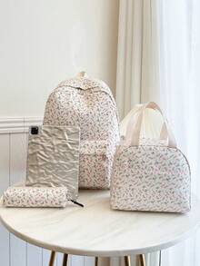 Fashionable Girl's Floral Double Backpack Combination Bag Student Schoolbag - Multicolor - View 3