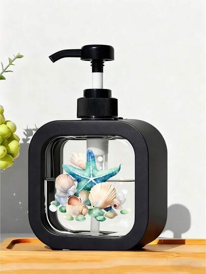 Botella recargable con estilo de arte del océano - Decoración compacta de cocina/baño para jabón de platos, jabón de manos, loción - Regalo de inauguración de la casa para amantes del arte del océano, decoración de primavera - Plástico duradero, accesorio de baño, diseño divertido, bomba fácil, decoración del hogar