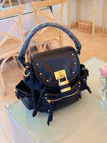 Niche Design Retro Versatile Lock Bag Rivet Backpack 2026 New High-End Commuter Handbag Backpack - Black - View 5