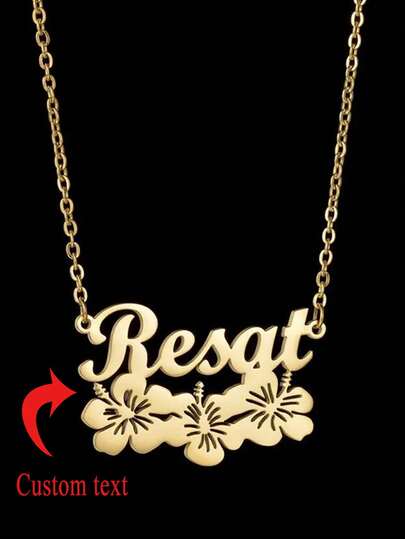 Personalized Elegant Flower Name Necklace, Stainless Steel Custom Name Pendant Necklace, Birthday & Valentine's Day Gift For Girlfriend