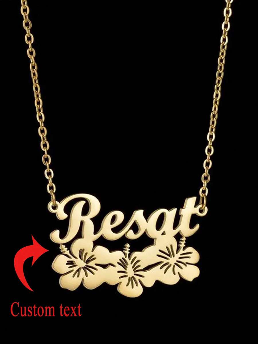 Personalized Elegant Flower Name Necklace, Stainless Steel Custom Name Pendant Necklace, Birthday & Valentine's Day Gift For Girlfriend - 1 - View 1