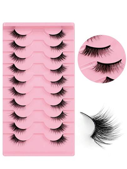 10 Cặp mi giả nửa mắt mềm mại, kiểu dáng duyên dáng và ngọt ngào, giúp kéo dài khóe mắt, mềm mại và nhẹ nhàng, phù hợp cho du lịch, phụ nữ, sử dụng hàng ngày, trang điểm nhẹ nhàng, hẹn hò.