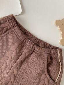 2pcs/Set Cute Cartoon Bear Pattern Gray Striped Long Sleeve Sweatshirt And Brown Straight Leg Pants Outfit For Baby Boy Casual Wear - Multicolor - View 5