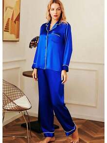 Valentine's Day Limited High-End Fashion Satin Silk Women's Pajama Set Long Sleeve Button-Down Sleepwear XS-3XL Comfortable Warm Loungewear - 英維 - 查看 9