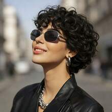 6 Inch Brazilian Remy Human Hair Wig - Natural Curly Pixie Cut With Finger Wave Texture 180% Density Human Hair Perfect For Daily Wear & Party & Holiday, 6 Inch Instant Hairstyle With Volume - Natural Black - View 5