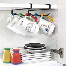 xympo - perca de ropa para tazas de cafe para gabinete estante con cl para tazas nsilios tapa de vaso inscion sin tornillos paquete de 2  adapta a estantes de asta 3/4 pulgadas - negro - Ver 5